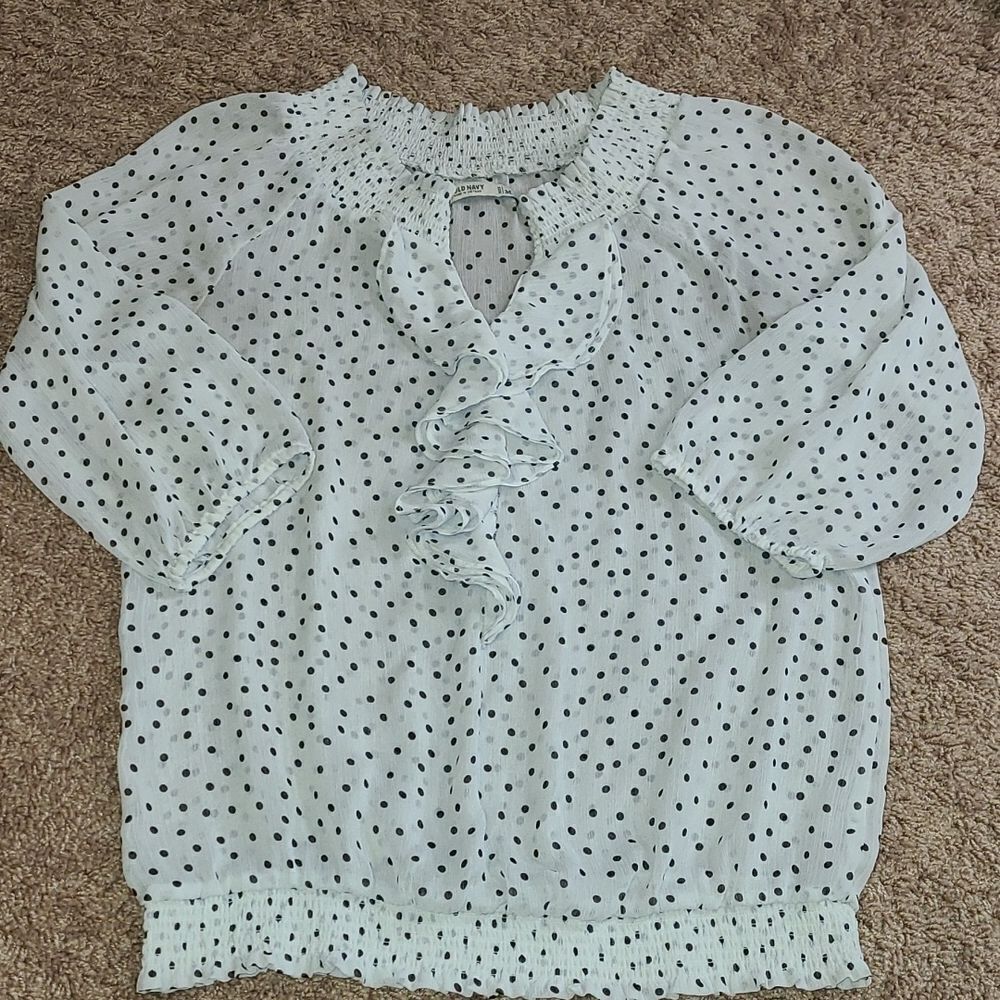 Old Navy Polka Dot Ruffle Blouse - White/Black